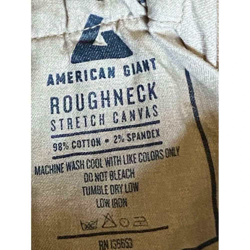 American Giant Pants Roughneck Mens 30x29 Beige Canvas Straight Leg Stretch